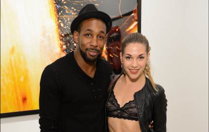 Stephen ‘tWitch’ Boss and Allison Holker attend Tyler Shields debut of MOUTHFUL presented by A/X Armani Exchange in support of LOVE IS LOUDER at a privates Studio in Los Angeles on May 19, 2012 