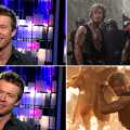 Todd Lasance visits Access Hollywood (left), Todd as Julius Caesar on ‘Spartacus: War of the Damned’ (right)
