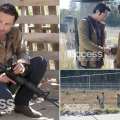 Rick Grimes (left), Glenn and Maggie (top right), walkers (bottom right)