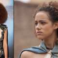Nathalie Emmanuel at the ‘Game of Thrones’ premiere (left) and as Missandei in Season 3 (right)