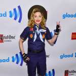Dressed as a Cub Scout, Madonna poses backstage at the 24th Annual GLAAD Media Awards in New York City on March 16, 2013
