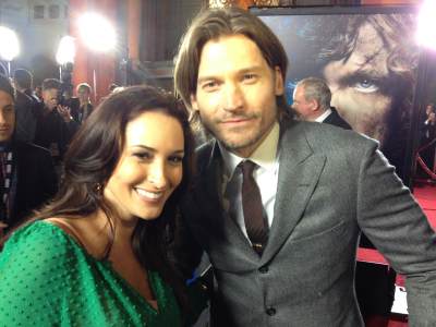 AccessHollywood.com’s Laura Saltman with Nikolaj Coster-Waldau (Jaime Lannister) at the ‘Game of Thrones’ Season 3 premiere, TCL Chinese Theatre, Hollywood, March 18, 2013
