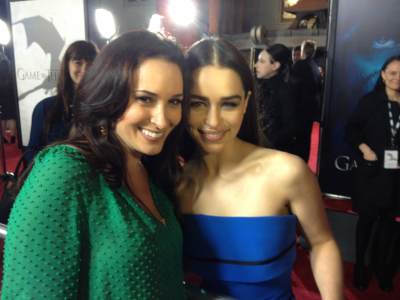 AccessHollywood.com’s Laura Saltman with Emilia Clarke (Daenerys Targaryen) at the ‘Game of Thrones’ Season 3 premiere, TCL Chinese Theatre, Hollywood, March 18, 2013
