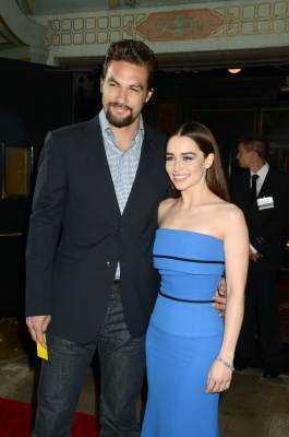 Jason Momoa and actress Emilia Clarke arrive to HBO’s ‘Game Of Thrones’ Los Angeles Premiere at TCL Chinese Theatre on March 18, 2013 