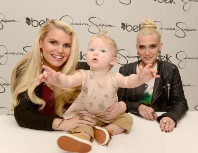 Jessica Simpson with her daughter Maxwell Johnson and sister Ashlee Simpson, visit Belk Southpark on March 23, 2013 in Charlotte, North Carolina