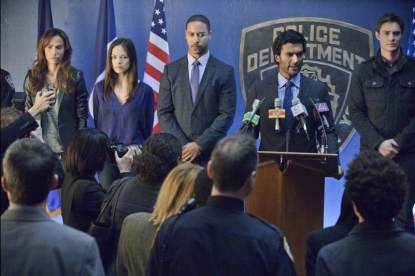 Nina Lisandrello as Tess, Kristin Kreuk as Catherine, Brian White as Joe, Sendhil Ramamurthy as A.D.A. Gabe Lowan, and Max Brown as Evan in the ‘Any Means Possible’ episode of ‘Beauty and the Beast’