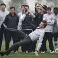 David Beckham falls during his visit to Wuhan Zall Football club on March 23, 2013 in Wuhan, Hubei Province of China