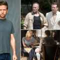 Dallas Roberts (left); Dallas as Milton with Michael Rooker (Merle) and David Morrissey (The Governor) (top right); with Laurie Holden (Andrea) and Michonne (bottom right)