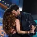 Shania Twain presents the Entertainer of the Year award to Luke Bryan onstage during the 48th Annual Academy of Country Music Awards at the MGM Grand Garden Arena, Las Vegas, on April 7, 2013