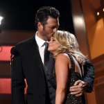 Blake Shelton (L) and Miranda Lambert accept the Song of the Year award onstage during the 48th Annual Academy of Country Music Awards at the MGM Grand Garden Arena on April 7, 2013
