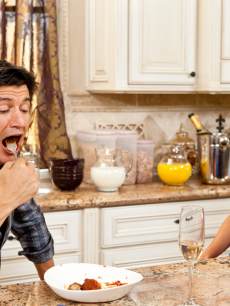 Mark Orlando (Ken Marino) impresses Bevarly (Leslie Bibb) with his meatball-eating skills