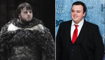 John Bradley as Samwell Tarly in ‘Game of Thrones’ (left) and at the Seattle ‘Game of Thrones’ event (right)