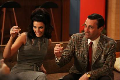 Megan (Jessica Pare) and Don Draper (Jon Hamm) in the Season 6 premiere of AMC’s ‘Mad Men’