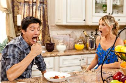 Mark Orlando (Ken Marino) impresses Bevarly (Leslie Bibb) with his meatball-eating skills