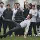 David Beckham falls during his visit to Wuhan Zall Football club on March 23, 2013 in Wuhan, Hubei Province of China