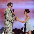Will Ferrell and  Aubrey Plaza are seen onstage during the 2013 MTV Movie Awards at Sony Pictures Studios on April 14, 2013 in Culver City, Calif.