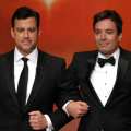 Jimmy Kimmel and Jimmy Fallon speak onstage during the 63rd Primetime Emmy Awards at the Nokia Theatre L.A. Live on September 18, 2011 in Los Angeles