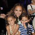 : Judge Jennifer Lopez (C) with daughter Emme (L) and son Max at FOX’s American Idol Season 11 Top 4 To 3 Live Elimination Show on May 10, 2012 in Hollywood, California