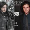 Kit Harington as Jon Snow in ‘Game of Thrones,’ and Kit Harington on a red carpet at a ‘Game of Thrones’ event