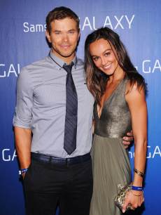 Kellan Lutz and Sharni Vinson at the Samsung Galaxy Shangri-La Party on February 2, 2013 in New Orleans, Louisiana