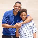 Will Smith poses with his son and co-star Jaden Smith outside the main entrance of Spaceport America the ‘After Earth’ press junket on May 17, 2013