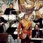 Tonight Show band leader Doc Severinsen tapes the 10th anniversary show on September 29, 1972 (Ed Shaughnessy, pictured in back on drums)