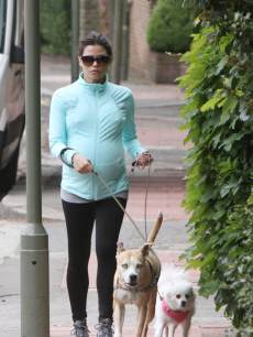 Pregnant Jenna Dewan-Tatum takes her dogs for a walk in London on May 17, 2013