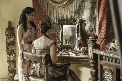 Shae (Sibel Kekilli) and Sansa Stark (Sophie Turner) in ‘Game of Thrones’ Season 3, Episode 308, ‘Second Sons’