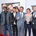 Danny McBride, Craig Robinson, Jay Baruchel, Seth Rogen, Emma Watson and writer/director Evan Goldberg attend the ‘This Is The End’ premiere on June 3, 2013 in Westwood, Calif.