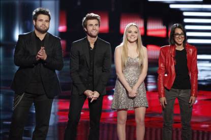 The Swon Brothers, Michelle Chamuel and Danielle Bradbery with Carson Daly on ‘The Voice,’ June 17, 2013