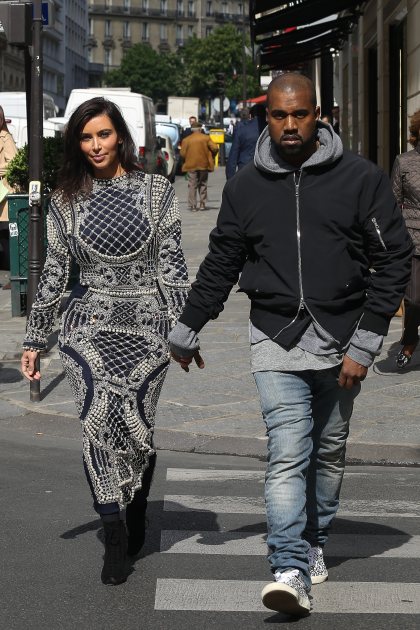 Kim Kardashian and Kanye West are seen strolling on ‘Rue Francois Premier’ on April 14, 2014 in Paris, France