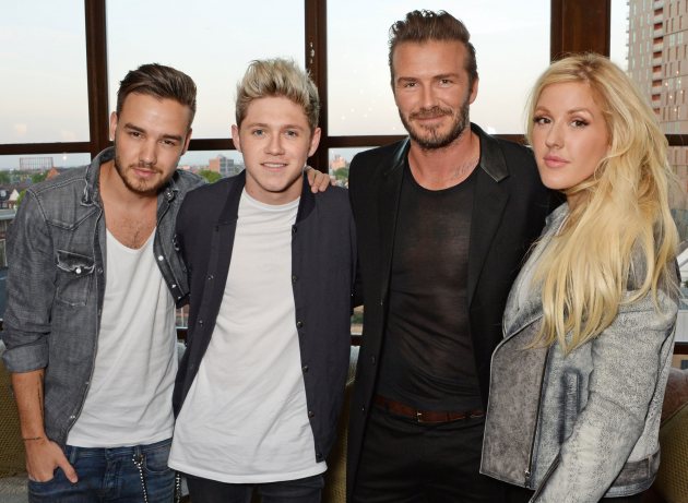 Liam Payne, Niall Horan, David Beckham and Ellie Goulding attend the private launch of David Beckham For H&M Swimwear at Shoreditch House on May 14, 2014 in London - Getty Images