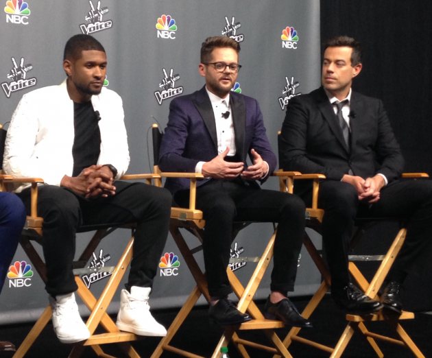 Usher, Josh Kaufman and Carson Daly speak to the media after ‘The Voice (Photo Credit: Access Hollywood)