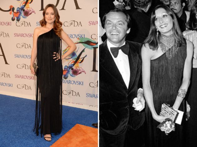 Olivia Wilde at the 2014 CFDA Awards/Jack Nicholson and Anjelica Huston in 1974 (Getty Images)