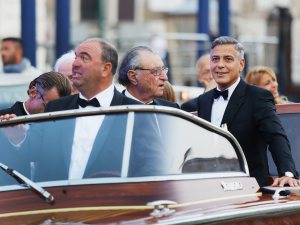 George Clooney seen in a tux on the way to his wedding on Sept. 27, 2014 in Venice (Getty)