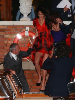 Amal Alamuddin seen in a water taxi in Venice on Sept. 26, 2014 (Getty)