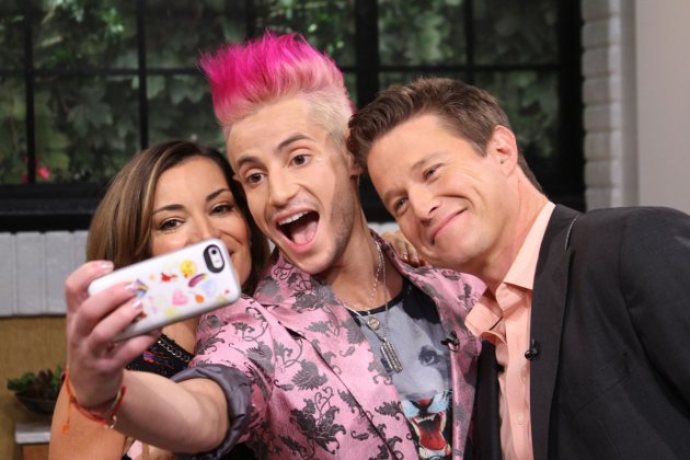 Frankie Grande takes a selfie with Kit Hoover and Billy Bush on Access Hollywood Live on October 3, 2014 - Access Hollywood