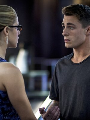 Emily Bett Rickards as Felicity Smoak and Colton Haynes as Roy Harper