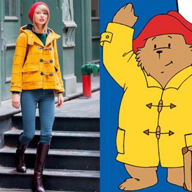 Taylor Swift posted the side-by-side comparison on Instagram on December 9, 2014 with the caption, ‘Who wore it better? (Paddington obvs)’ (Instagram)