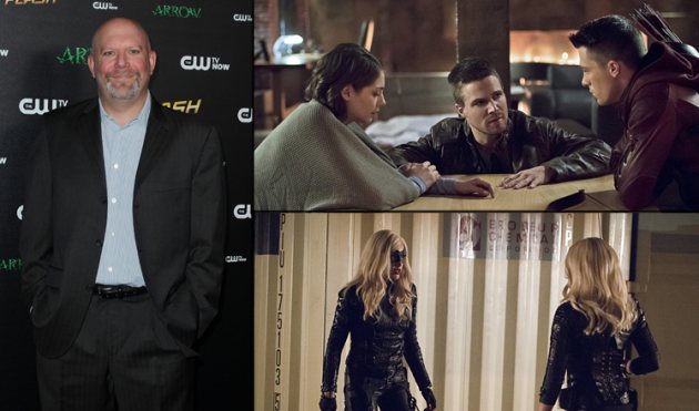 Marc Guggenheim (left) and scenes from ‘Arrow’s’ ‘Canaries’ episode (right) (Getty/The CW)