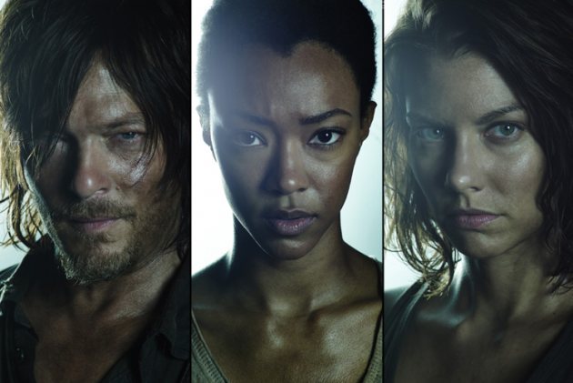 Norman Reedus as Daryl, Sonequa Martin-Green as Sasha and Lauren Cohan as Maggie in ‘The Walking Dead’