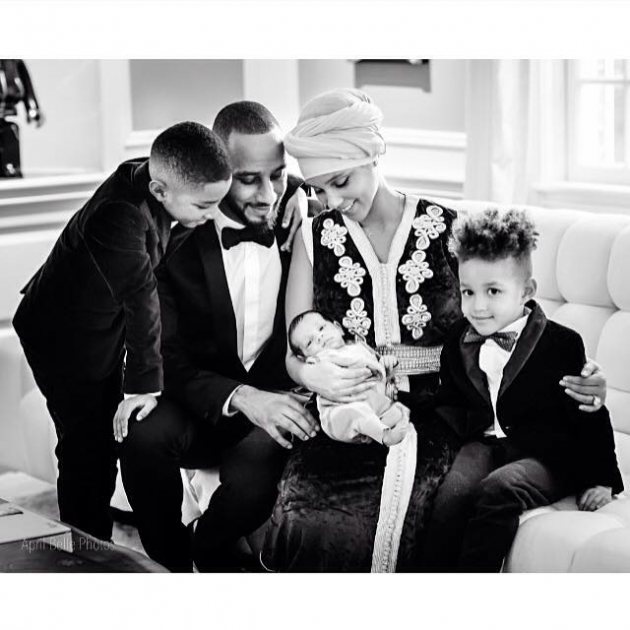 Alicia Keys introduced her son Genesis Ali Dean in this Facebook photo she posted on February 27, 2015. Also appearing in the picture are her husband Swizz Beatz, son Egypt and step-son Kasseem (Facebook)