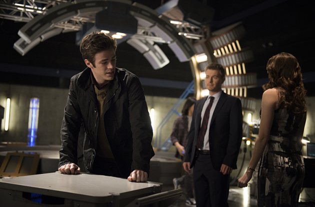 Grant Gustin as Barry Allen, Rick Cosnett as Detective Eddie Thawne, and Danielle Panabaker as Caitlin Snow (The CW)