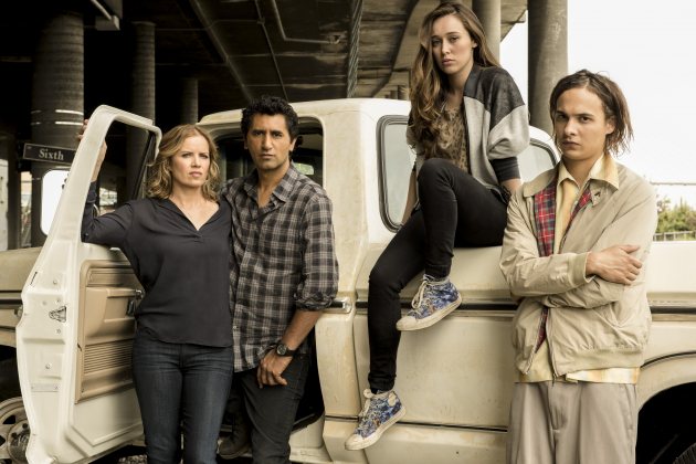 Kim Dickens as Madison, Cliff Curtis as Travis, Alycia Debnam Carey as Alicia and Frank Dillane as Nick (Frank Ockenfels 3/AMC)