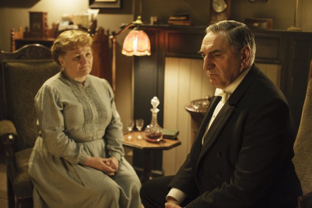 Leslie Nicol as Mrs. Patmore and Jim Broadbent as Mr. Carson in ‘Downton Abbey’ Season 6 (Nick Briggs/Carnival Film & Television Lltd.)