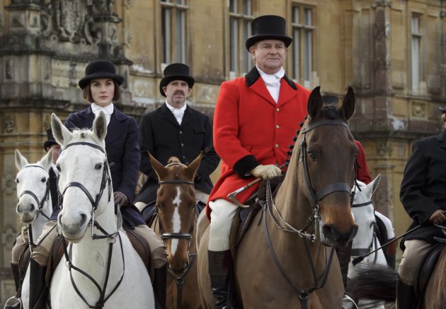 Michelle Dockery as Lady Mary and Hugh Bonneville as Lord Grantham/Robert in ‘Downton Abbey’ Season 6 on Masterpiece on PBS (Nick Briggs/Carnival Film & Television Lltd.)