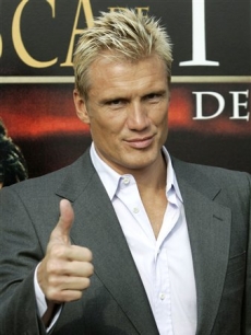 While Dolph Lundgren shows off his Spanish language film at a premiere