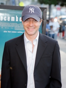Topher Grace arrives in a NY Yankees hat!