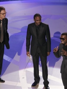 On stage at the Emmys with Rainn Wilson & Wayne Brady