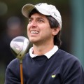 Funnyman Ray Romano watches his ball at the golf championship
